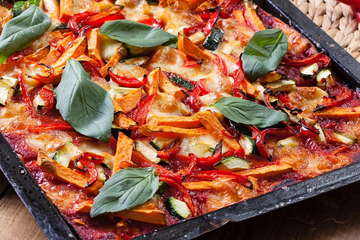 Spicy pizza with sweet potato