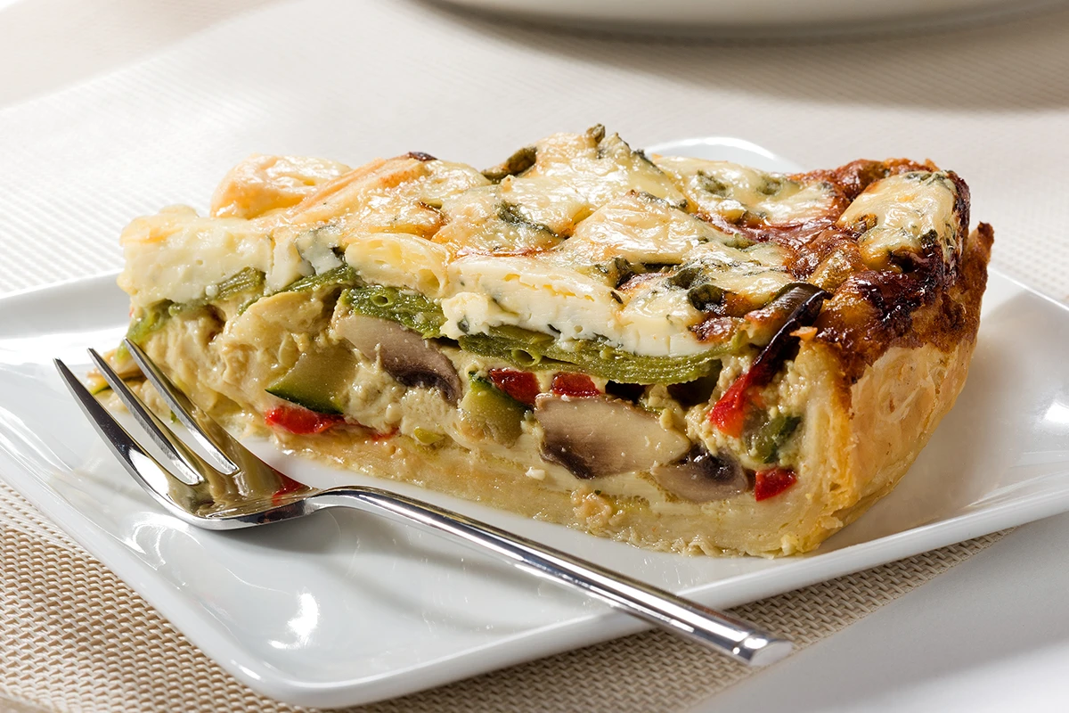 Quiche with mangetout